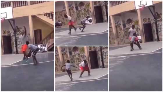 Kid steals ball from man during basketball game, dribbles him that he almost falls, many scream in viral video
