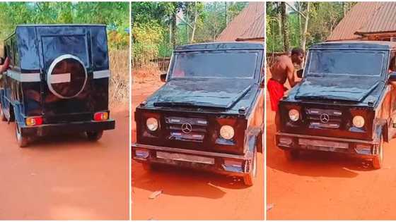 "Latest car": Talented Nigerian boy constructs G-Wagon and drives it around town, amazing video goes viral