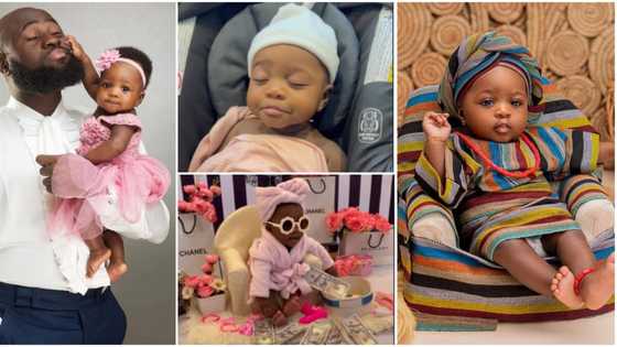 "We waited for hours after she slept": Lasisi Elenu creates funny drama with daughter's 6 months photoshoot