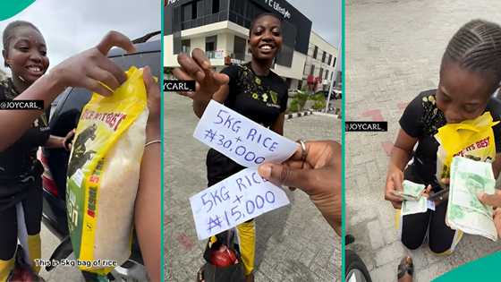 Lady gives bag of rice and N30,000 to stranger she met on the road, video trends