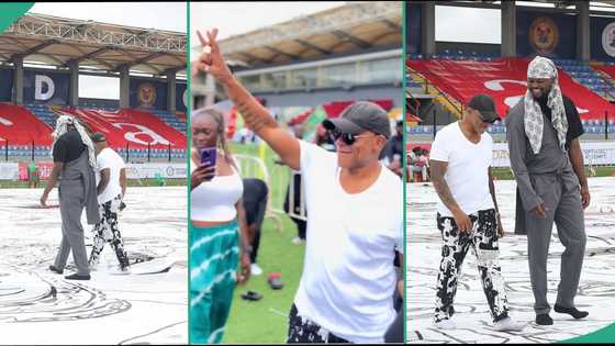 "Mr Steeze" Farooq Oreagba arrives venue where Fola David attempts to break largest painting record