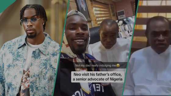 "U run us street": Reactions as BBN's Neo Akpofure visits his dad, a SAN at his office, video trends