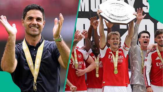 Mikel Arteta reacts as Arsenal beat Manchester City 3-0 to win 2026 Community Shield