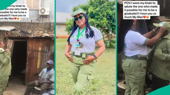 Female corps member storms father’s mechanic workshop, wears her khaki jacket for him, he rejoices