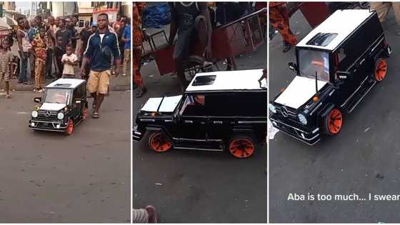 "He is too much": Nigerian boy builds Benz and displays it in open street, video of posh car goes viral