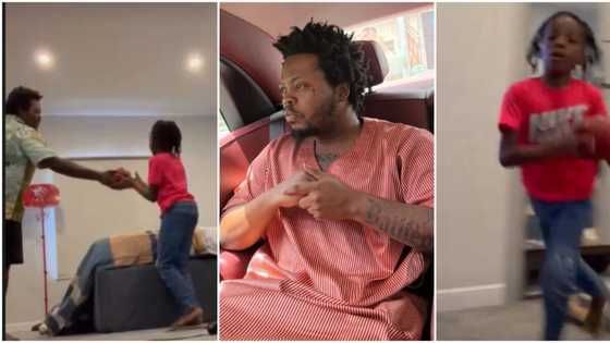 "He don grow o": Fans react to cute video of Olamide's son Milliano playing basketball, Baddo cries out in joy
