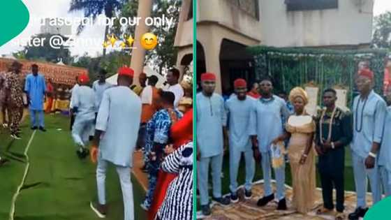 5 brothers go viral as they perform asoebi duties for only sister in video: "She is loved at home"
