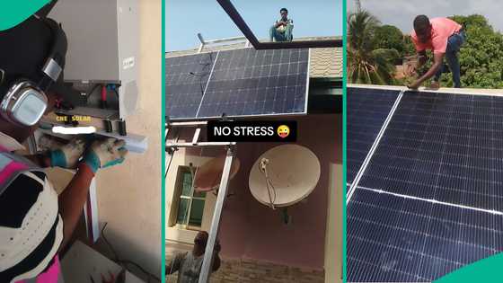 Professional Nigerian installer shows off his electric machine that lifts solar panels to roof