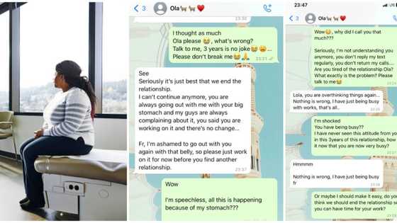 "I'm ashamed to go out with you": Nigerian lady leaks chats as boyfriend breaks up with her over belly size
