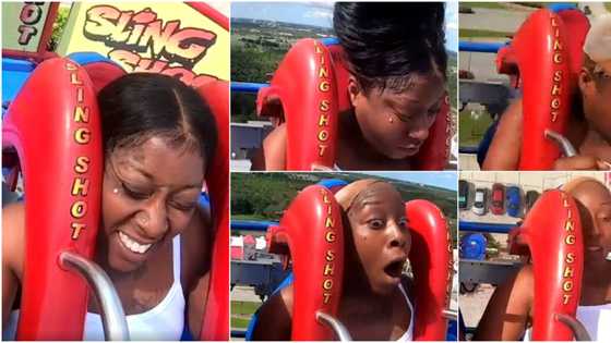 Hilarious video shows cute lady screaming in a rollercoaster as wind blows her wig away, stirs reactions