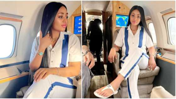 Iyabo Ojo, Maria Chike, others gush over Regina Daniels as she lounges in billionaire hubby’s private jet