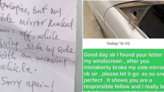 Nigerian man leaves note for vehicle owner after breaking his mirror, its content touches people's hearts