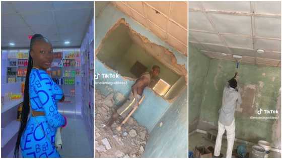 Nigerian lady rents shop, breaks wall & remodels building to suit her taste in viral video