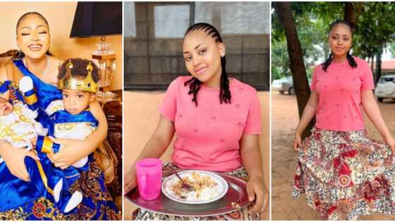 "It's giving 2016 Gina": Mum of 2 Regina Daniels returns to film set, looks like poor village girl in photos