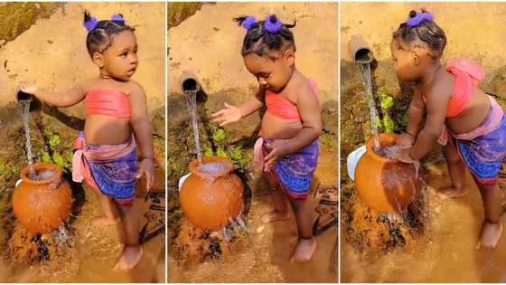 Girl in native wrapper dances while fetching water with clay pot, video of sweet moves goes viral on TikTok