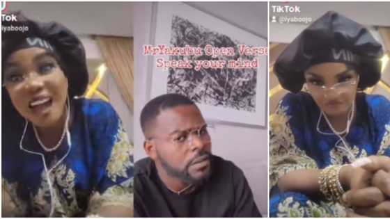 “Best rapper”: Iyabo Ojo rocks ‘vawulence’ black bonnet, joins Falz’s Mr Yakubu rap challenge in funny video