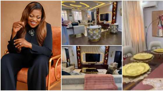 Rare inside view of Funke Akindele's newly renovated Lagos home, exquisitely furnished living room on display