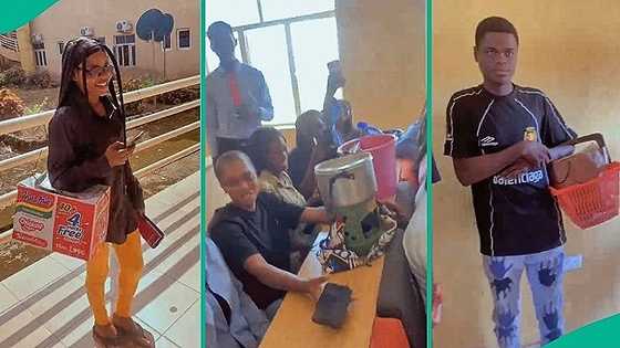"No bag day": Nigerian students use pots, baskets to carry books to school, funny video trends