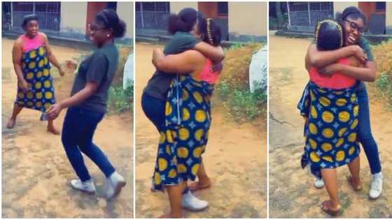Mother jumps up in jubilation as daughter returns from abroad after many years, video melts hearts online