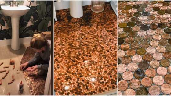 Woman spends 16 hours painstakingly gluing N31k worth of coins to her bathroom floor, shares cute video