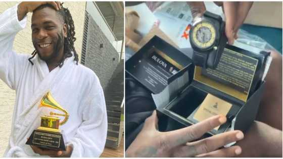 Singer Burna Boy beams with excitement as he receives a customised Grammy wristwatch, shares video