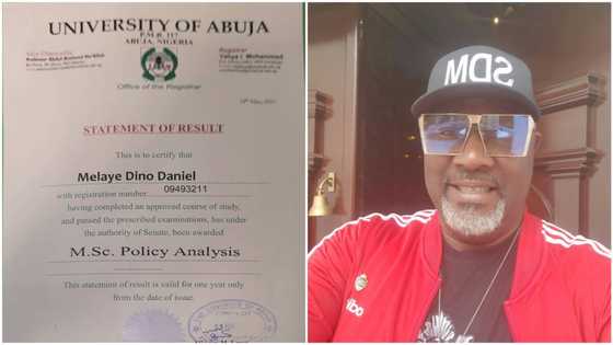 To God be the glory: Dino Melaye celebrates as he bags master's degree, shares statement of result, Nigerians react