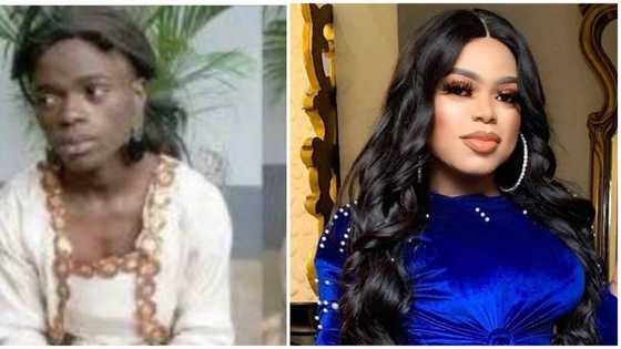 When I was like this, can you ask me for giveaway- Bobrisky says as he shares photos of when he used sachet water as bosoms