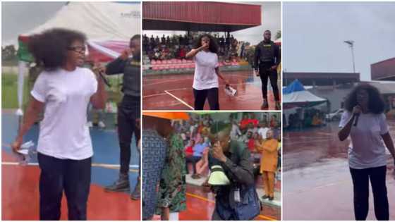 "How many people you wan japa with?" BBN’s Tacha passionately campaigns in heavy rain for people to get PVC
