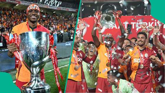 Victor Osimhen reacts after winning first silverware with Galatasaray