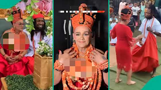 "Who collects bride price?" Nigerians react as man marries elderly oyinbo lover in big wedding