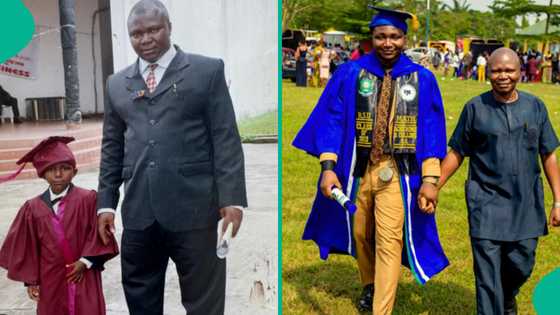 Young man recreates graduation picture with his dad, their photos melt hearts on social media