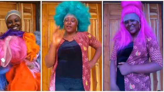 One good hair is better than 20 sponges: Nigerians react to lady's colourful wig collection in video