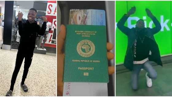 "Goodbye ASUU, goodbye Nigeria": Nigerian student kneels down, praises god in video as he moves abroad