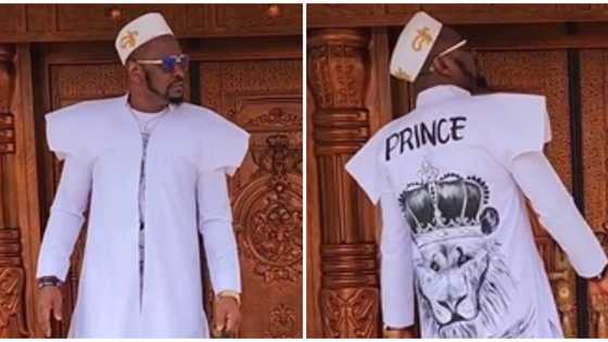Prince Kpokpogri's video of customized white outfit sparks reactions: "E be like spiritual husband"