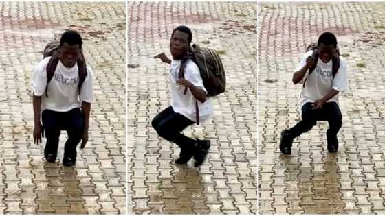 Amazing man with bag on his back dances while squatting, turns modern beats into Igbo dance, video goes viral