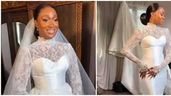 Wedding fashion: Beautiful bride melts heart as she sports gorgeous 2-in-1 dress