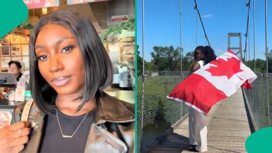Young lady celebrates Canadian citizenship after 9 years abroad, flies the flag with excitement