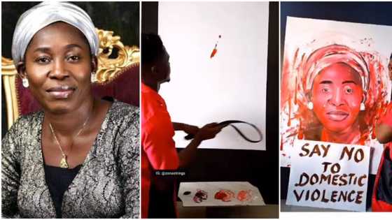 Osinachi: Artist beats canvas aggressively to paint late singer's face, preaches against violence in sad video