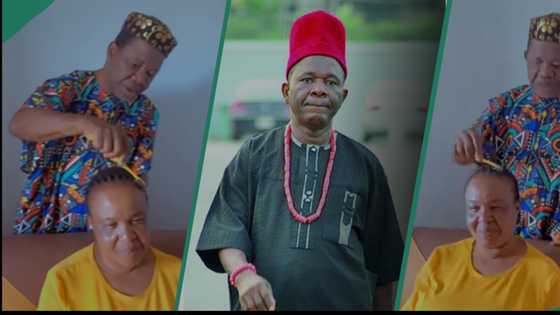 Romantic video as Chiwetalu Agu assists his wife in dressing up, arranges her hair: “Nwunye odogwu”