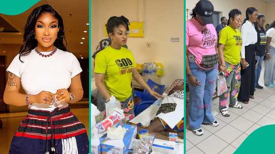 Tonto Dikeh storms Abuja hospital, prays for patients, gives out gifts & more, video draws reactions