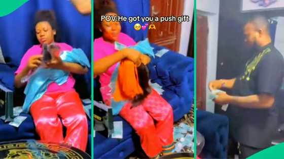 "Push gift": Woman emotional as husband buys 2 bone straight wigs after she gave birth to child