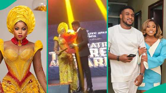 Veekee James' hubby surprises her with flowers, kisses on stage while on duty, video triggers many