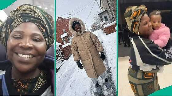 Nigerian mother happily stands in snow after arriving UK to see family, video melts hearts