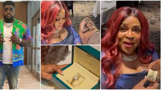 Davido's big brother Chairman HKN buys mum expensive Louis Vuitton bag and Rolex on her birthday