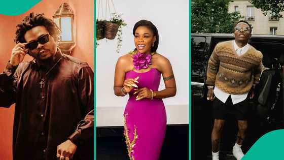 Dancer Kaffy excitedly jumps on Olamide and Wizkid as she runs into them: "I'm like their mum"