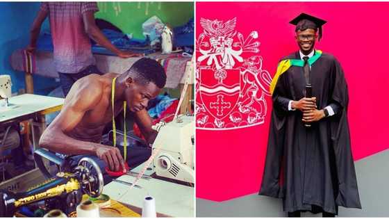"He wrote JAMB 4 times": Lagos tailor goes from being a local hustler to UK university masters degree holder
