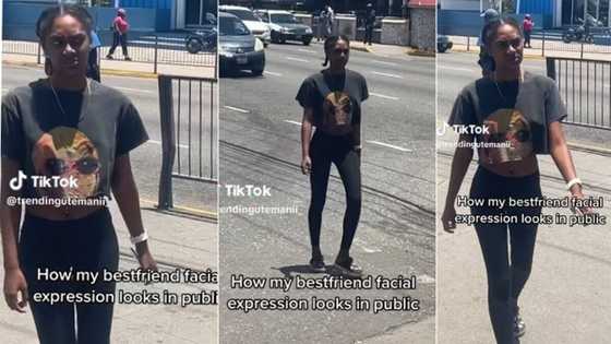 "No man will ask her out": Lady with 'strong' face walks like soldier on the road without smiling, video trends