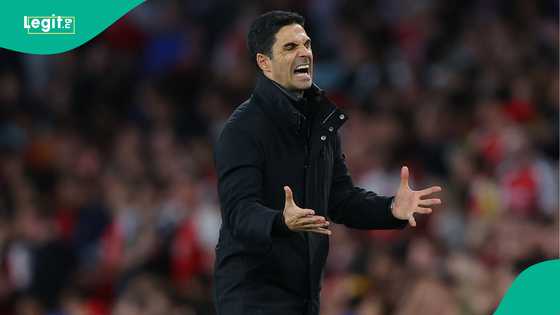 Mikel Arteta reacts after PSG beat Arsenal in the UCL semi-final first leg