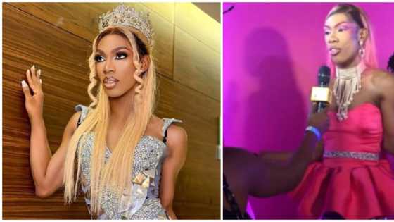 James Brown attends Barbie premiere in pink and purple look, netizens react: "E dey pick cloth from ground"