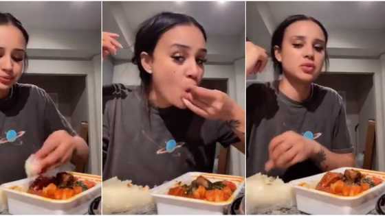 Nigerian man causes stir on social media after getting ready to marry oyinbo lady for eating fufu (video)